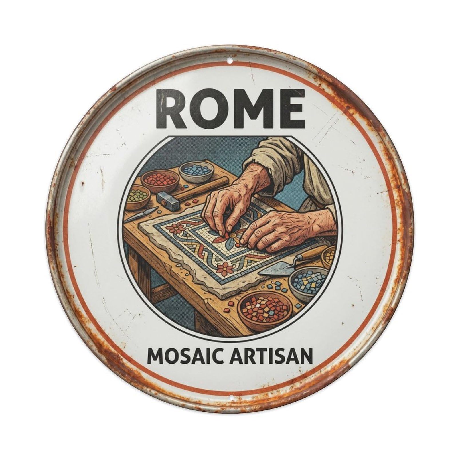 Rome Italy Mosaic Culture Travel Classic Metal Tin Sign