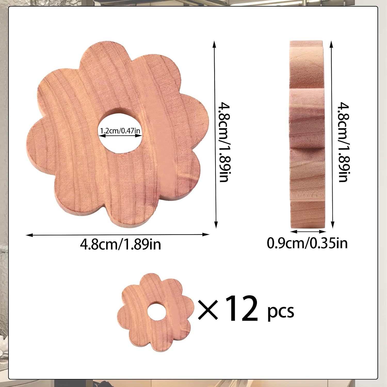 12 Pcs Cedar Blocks for Clothes Storage Cedar Chips for Closets and Drawers Fresh Cedars Rings for Plastic or Wire Hangers Natural Closets Cabinets Drawers Shoes Clothes Storage Freshener DIY Crafts