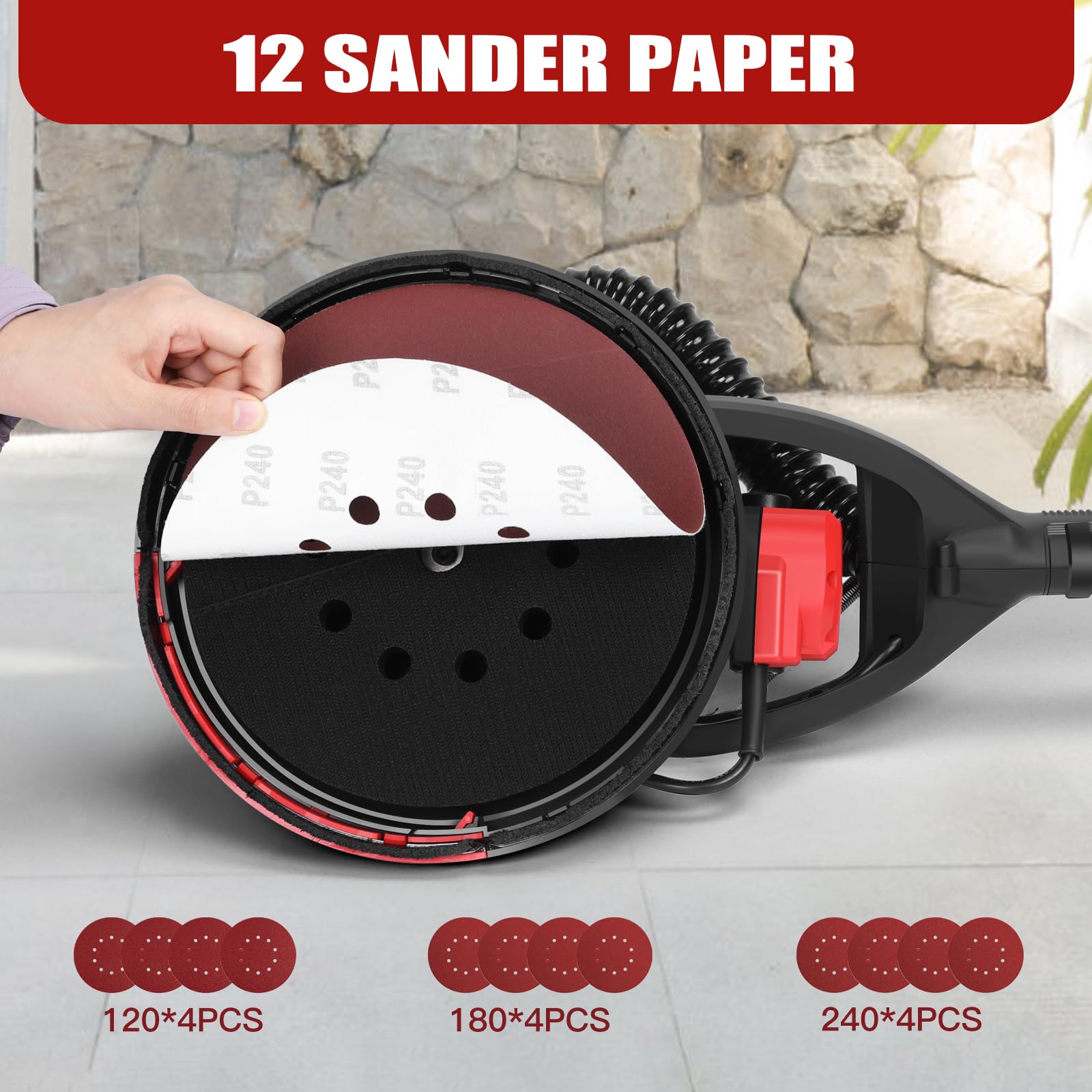 Trockenbauschleifer 880W, 5 Geschwindigkeiten Schleifgiraffe 1000-2100 U/min, Wandschleifer faltbar,Ausziehbarer Griff, LED, Staubschlauch & Tasche mit 12 Schleifscheiben