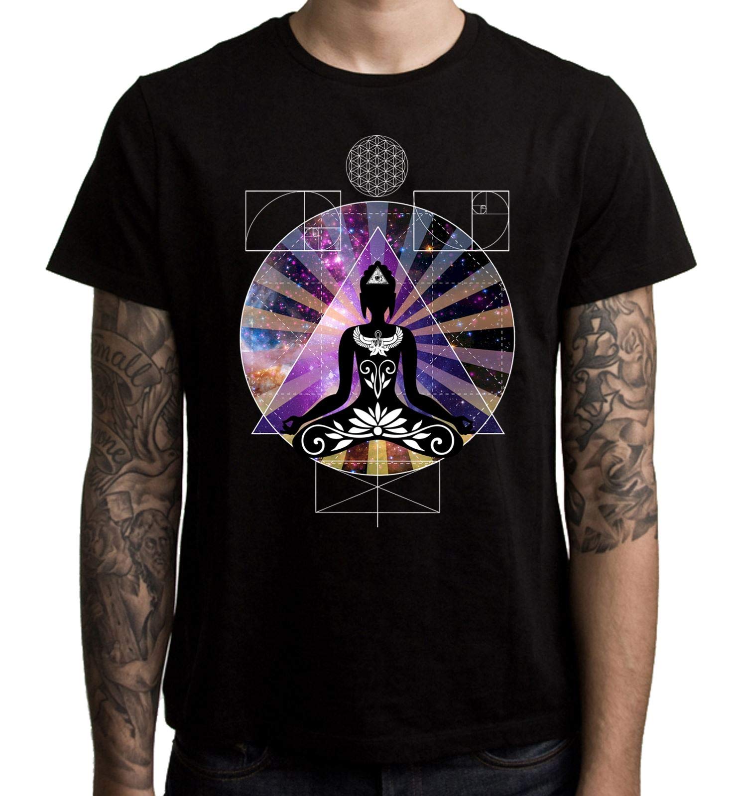 Tribal T-Shirts Men's Black Buddha Psychedelic Trip T-Shirt (Small, )
