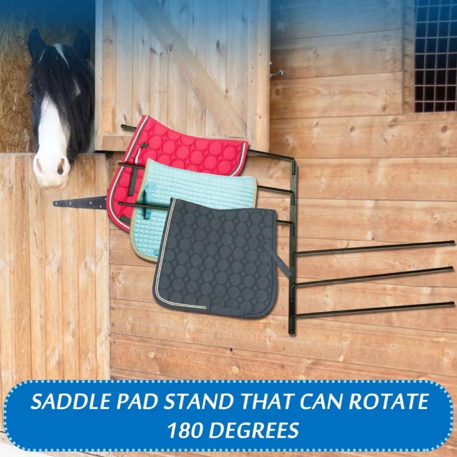 Soporte para Manta de Silla de Montar de Hierro, Soporte para Manta de Caballo Resistente, Soporte de Pared Abatible de 180 Grados, 6 Ganchos, Soporte para Almohadilla para