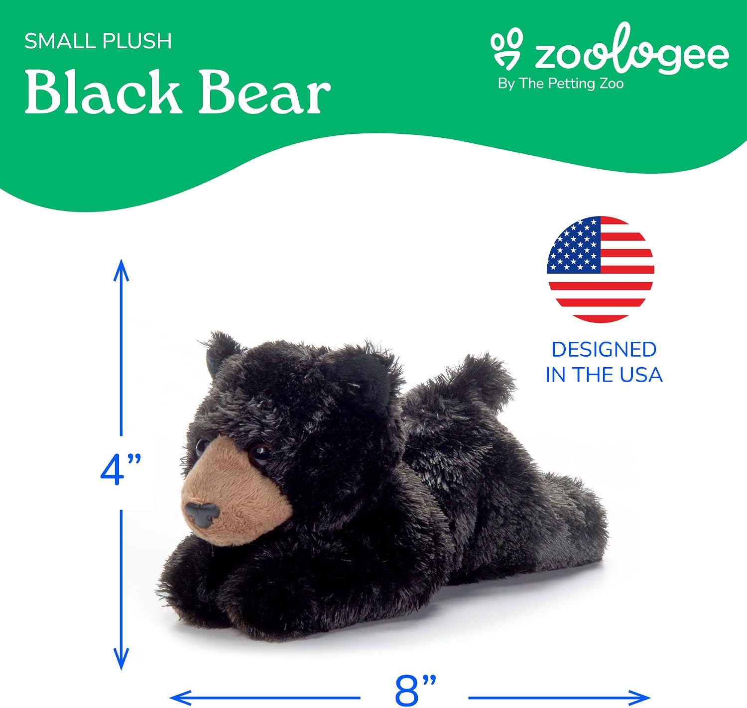 The Petting Zoo Black Bear Stuffed Animal Plushie, Gifts for Kids, Scoopz Wildlife Animals, Bear Plush Toy, 8 inches