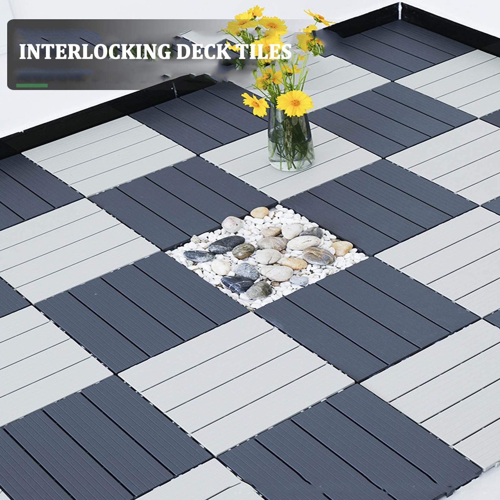Piastrelle per pavimenti ad incastro 30,5 x 30,5 cm, per esterni e patio, impermeabili, per veranda a bordo piscina, vialetto e vialetto, confezione da 20