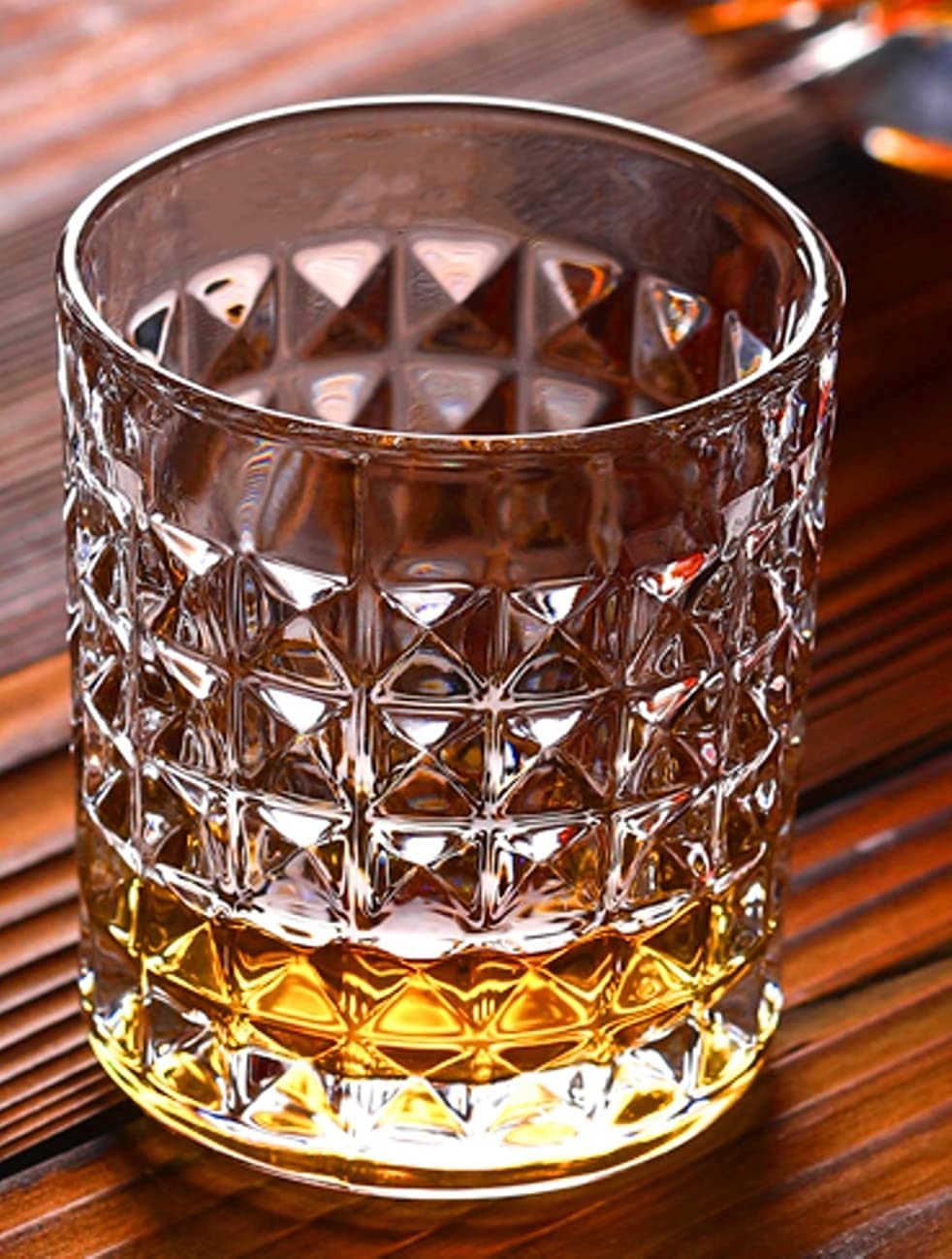 COOZICO Crystal Clear Diamond Cut Whiskey Glass - Luxury 300ml Glass Set of 6 Pcs Perfect Scotch Rum (6)