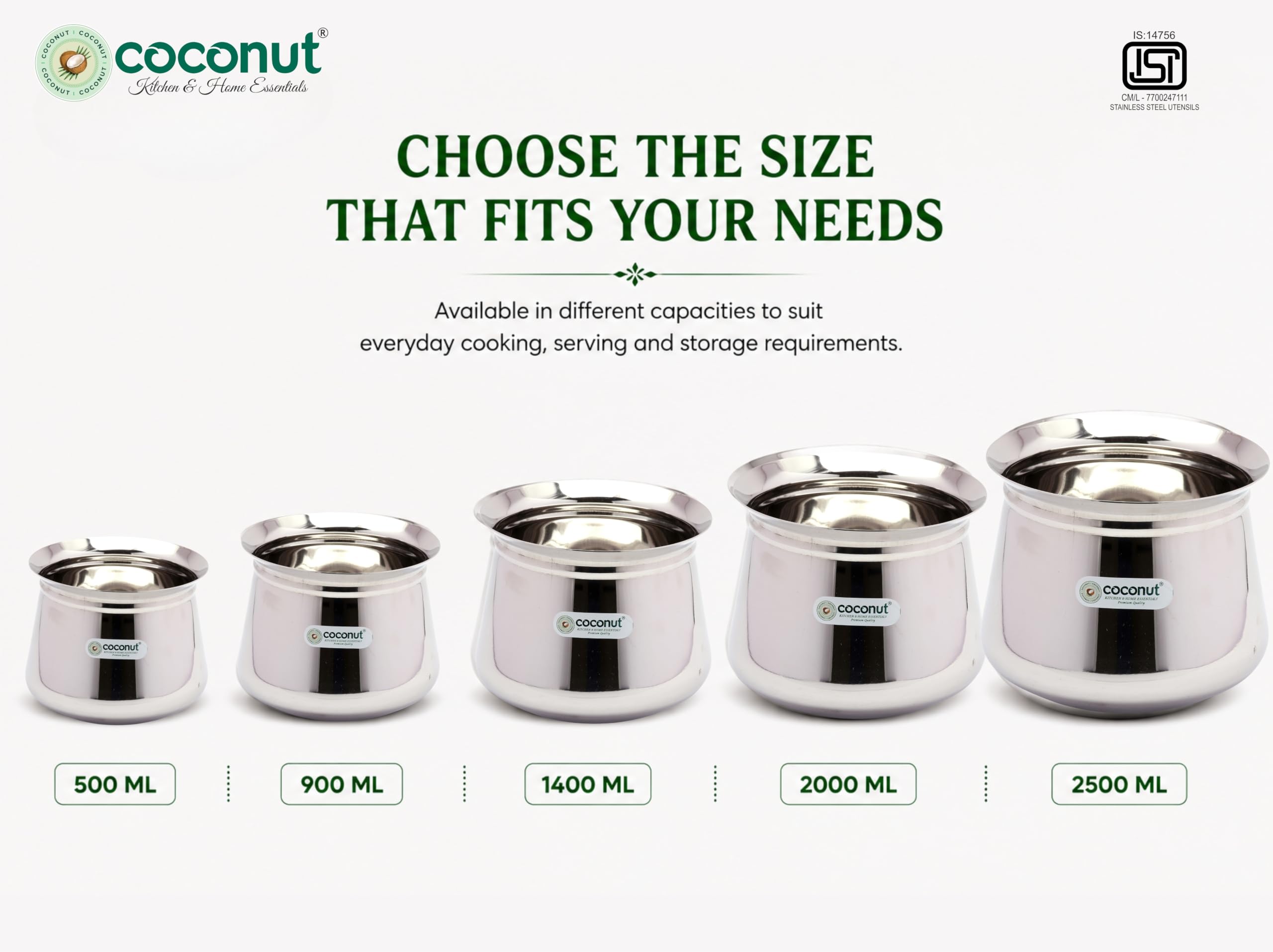 Coconut Stainless Steel Handi - 2000ml -6