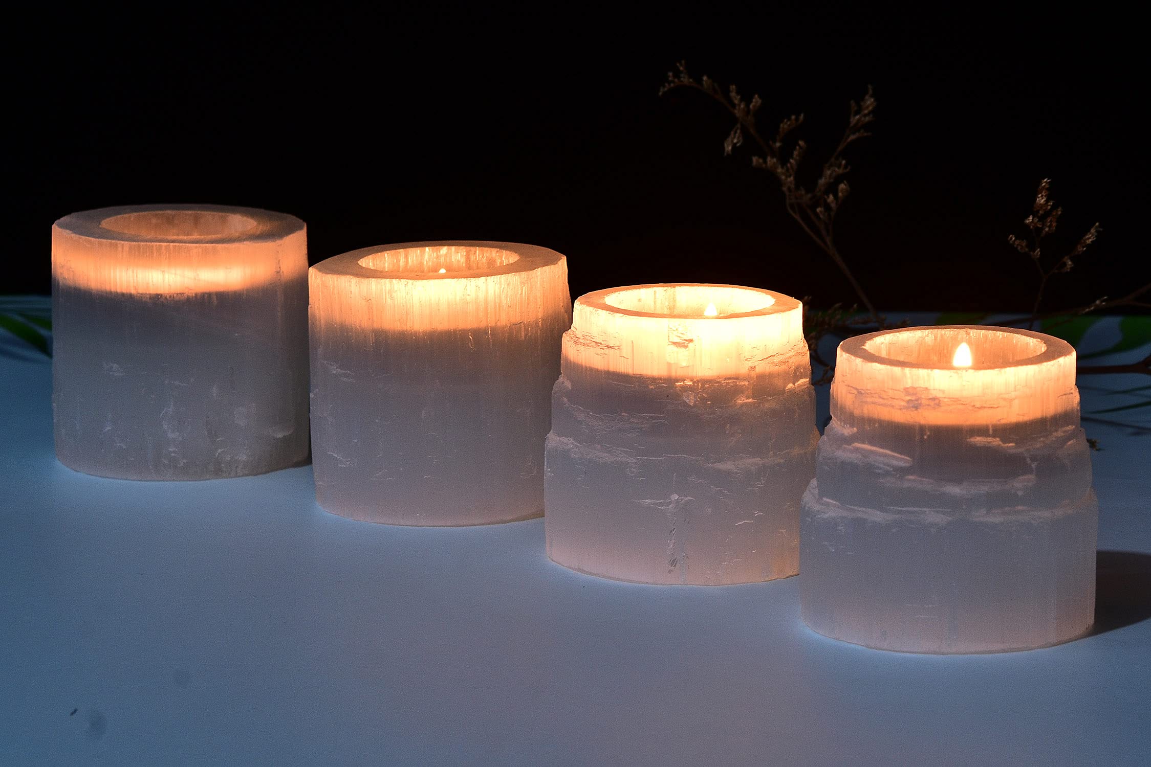 SALT 84 Selenite Crystal Candle Holder – Decorative Tea Light Holder, Healing Stone, Home Décor & Gift, 3.5 Inches Tall - View #7