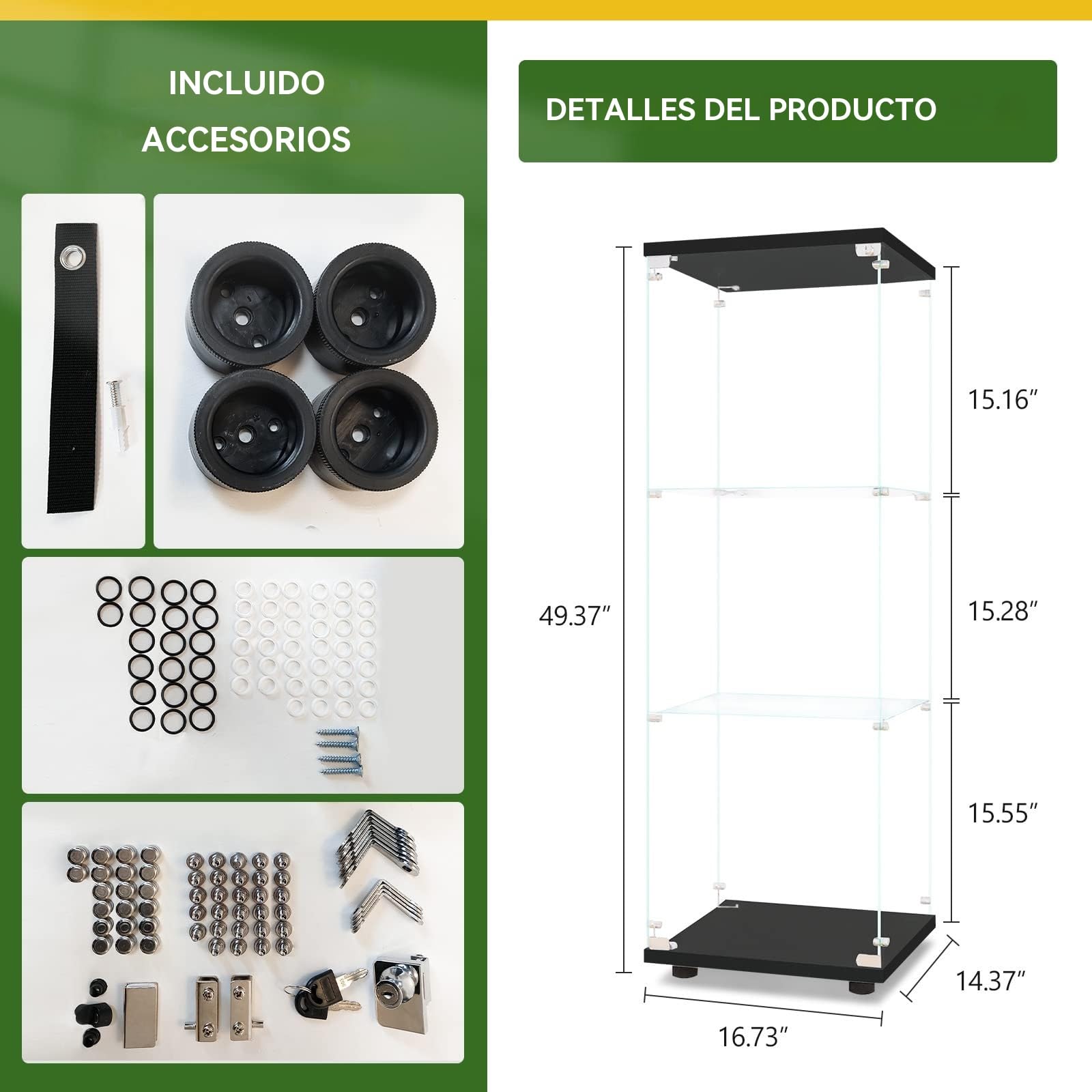 Vitrina de Cristal,125x43x37cm, armario de colección moderno de cristal de 3 capas con 1 puertas y cerradura,5 mm de vidrio templado transparente armadura de cristals de pie para sala de estar