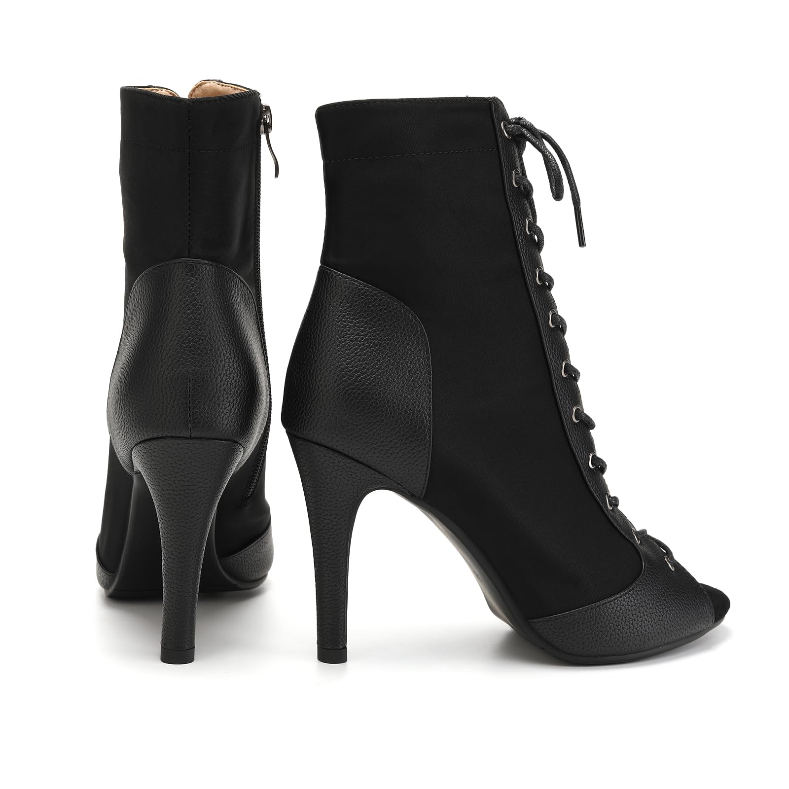 Stivali da Ballo Donna con Punta Aperta Scarpe da Ballo Professionali Jazz con Lacci Tacco Alto 9cm