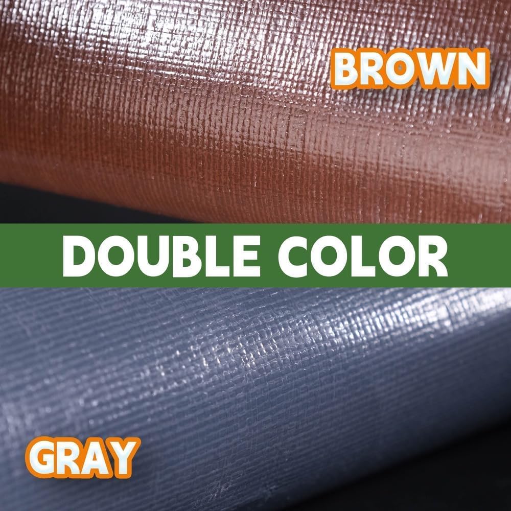 RAINDEWAY 6x15 Feet Super Heavy Duty Tarp 18 Mil, UV Resistant, Weatherproof, Multipurpose Waterproof Poly Tarp with Grommets and Reinforced Edges, Brown/Gray Tarps