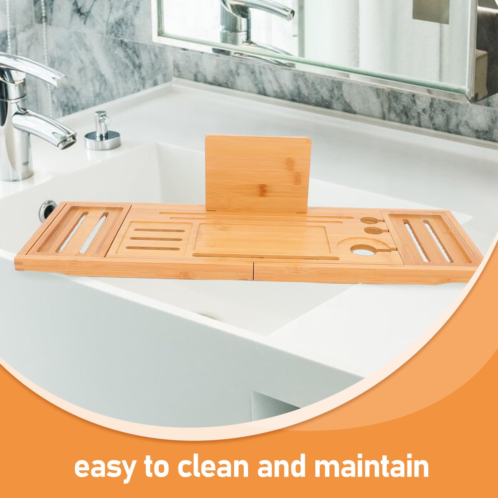 TOYANDONA Vassoio Vasca da Bagno Espandibile in Bambù e Metallo Antiscivolo Design Regolabile Elegante e Moderno per Accessori Bagno Funzionale