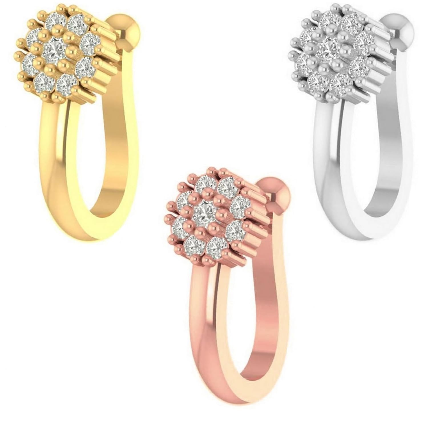 VAMA Pressing Type press on Nose Ring Pins without non Piercing Clip on Combo NosePin Stud for Girls & Women