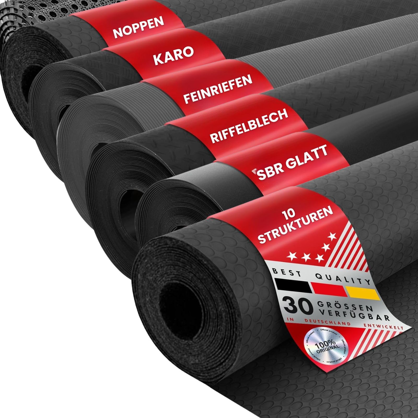 Floordirekt Gummimatte Meterware - Gummiläufer in vielen Strukturen - Antirutschmatte - Bodenbelag - SBR – 120x900 cm - 8mm