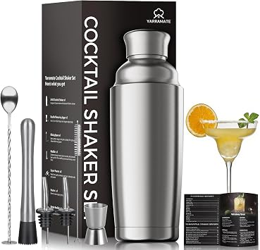 YARRAMATE Cocktail Shaker Set - 700 ml 8-Piece Stainless Steel Cocktail Shaker Cocktail Mix with Integrated Strainer for Beginners and Professionals for Bar Party Families Gift for Men