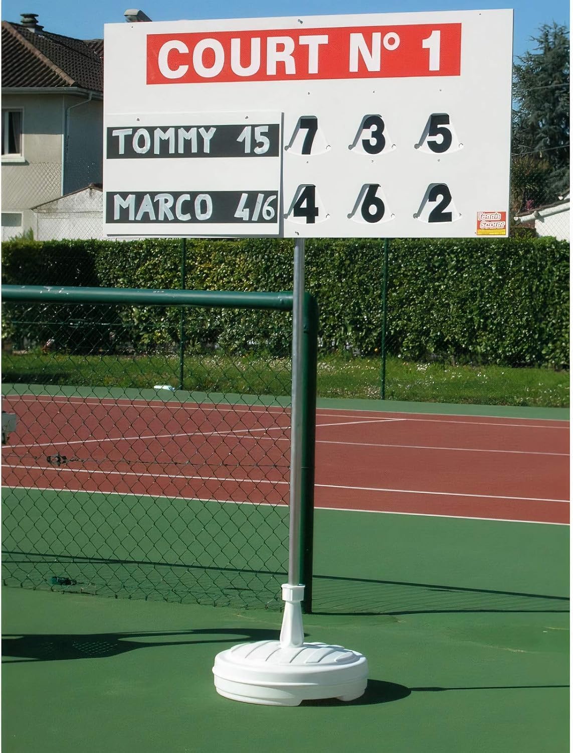 Tabellone Segnapunti Tennis (120 x 60 cm Grande) – Visualizzazione Manuale con Dischi Rotanti – Spazio Sponsor – PVC | Garanzia 5 Anni – Prodotto in Francia – per Club di Tennis e Padel