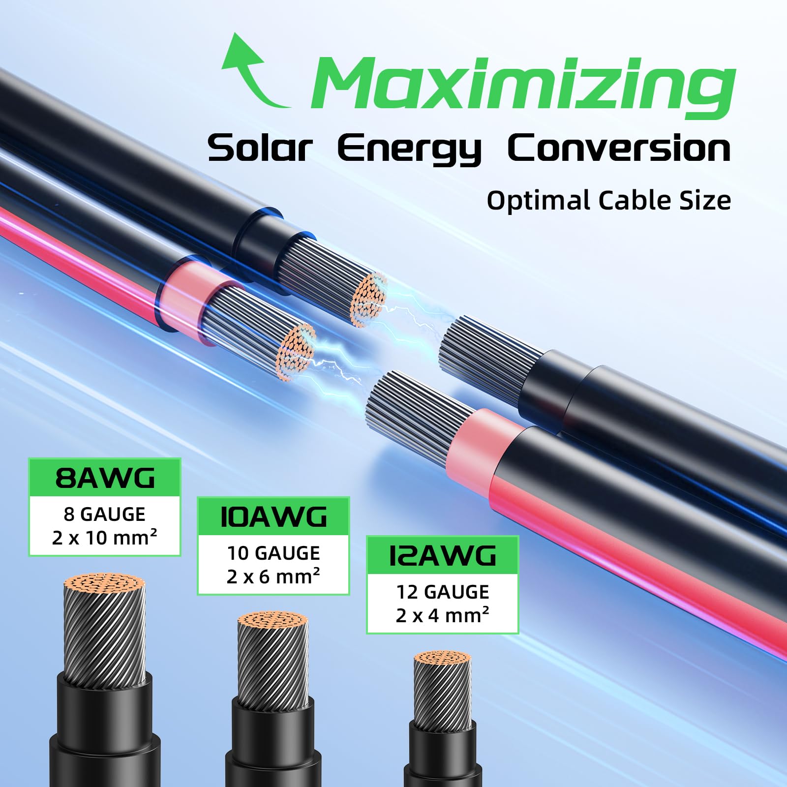 Bateria Power Cable de extensión solar de 2 conductores con conectores hembra y macho impermeables, cable combinado organizado 2 en 1 cables de panel adaptador solar (rojo y negro, 20 pies, 10 AWG (6