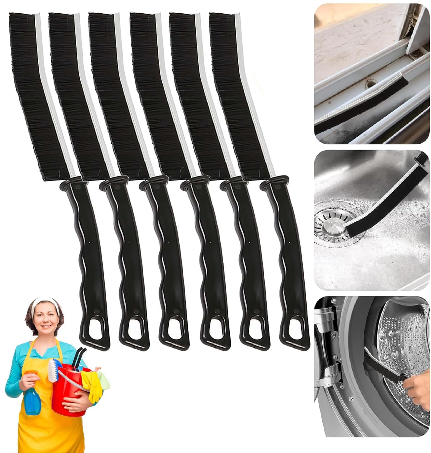 Keyoung Black 6 Pieces 6-Piece Nylon Hard Bristle Crevice Cleaning Brush Set, Black, Ideal For Tight Spaces, Tile, Grout, Porcelain, Metal, Plastic, Wood, Glass