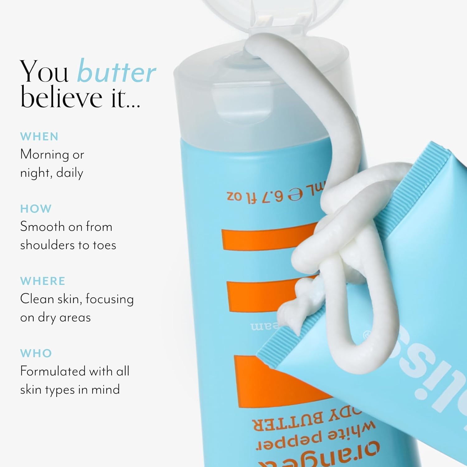 Bliss Body Butter - Blood Orange and White Pepper - Maximum Moisture Cream - 6.7 Fl Oz - Body Lotion for Dry Skin - Long-Lasting Moisturizer for Women & Men - Vegan and Cruelty-Free - Image 5