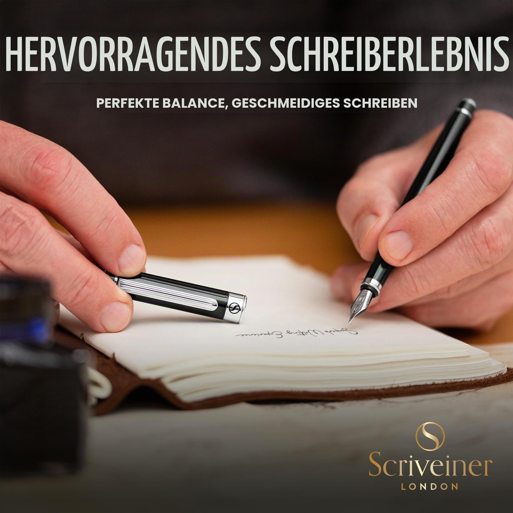 Scriveiner Atemberaubender Luxus-Füllfederhalter mit Chrom-Finish, Schmidt-Feder (Medium), Bestes Stift Geschenkset für Mann & Frau, Profi, Chefbüro, tolle Stifte