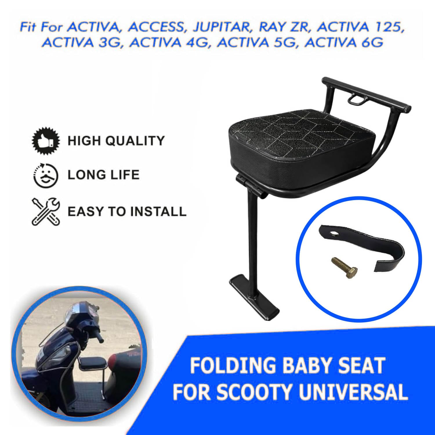 Auto Pearl Baby Seat Folding Stylish Stitching Designs Child Seat Compatible with iQube Electric - Image 7 thumbnail