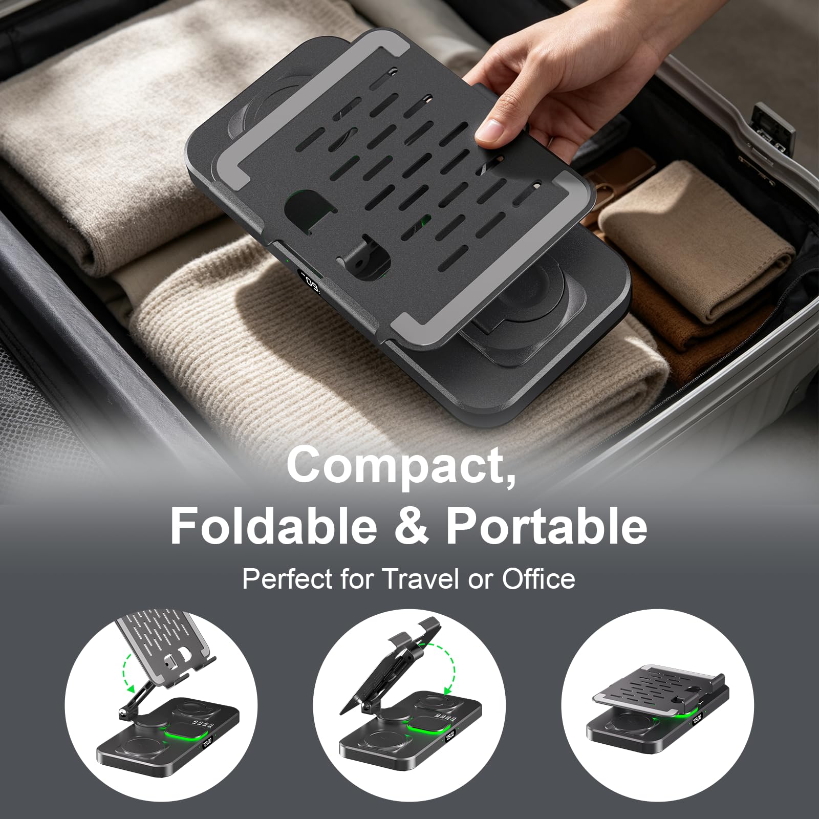 Chargeur sans fil 6 en 1 pour plusieurs appareils Samsung, station de charge avec horloge, support rotatif pliable pour iPad, S26/S25 Ultra/Z Fold 7 et Buds, uniquement pour Galaxy Watch (noir)