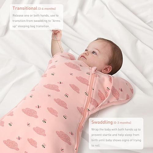 Vista 4 de Mantas orgánicas de 3 vías para envolver con los brazos arriba, saco de dormir con las manos arriba, saco de dormir fácil de cambiar pañales
