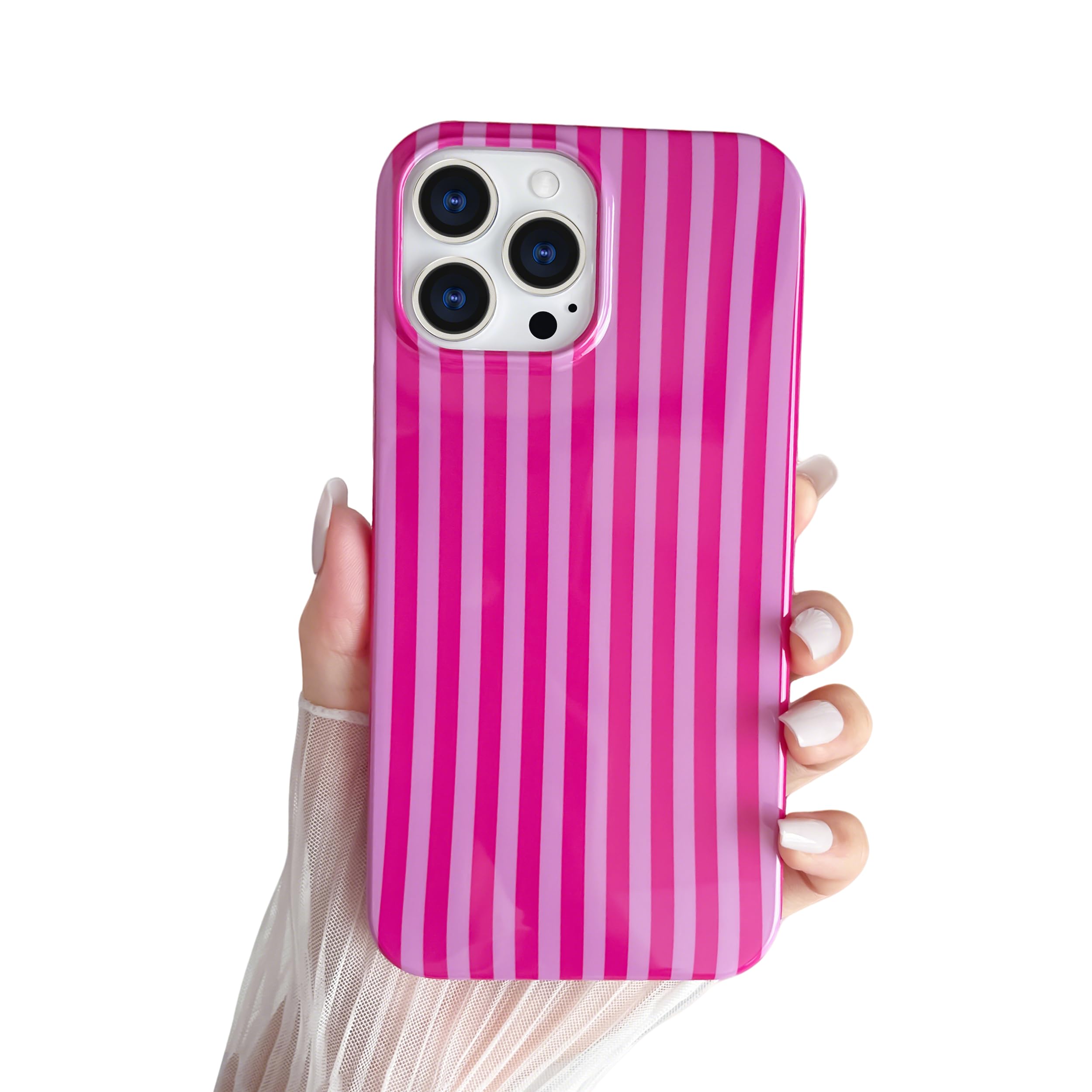 SmoBea Kompatibel mit iPhone 14 Pro Hülle, Süßes Striped Handyhülle, Weiches TPU, Schlanke, Stoßfeste Telefonabdeckung für Frauen und Mädchen, Schön und Stilvoll, Hot Pink