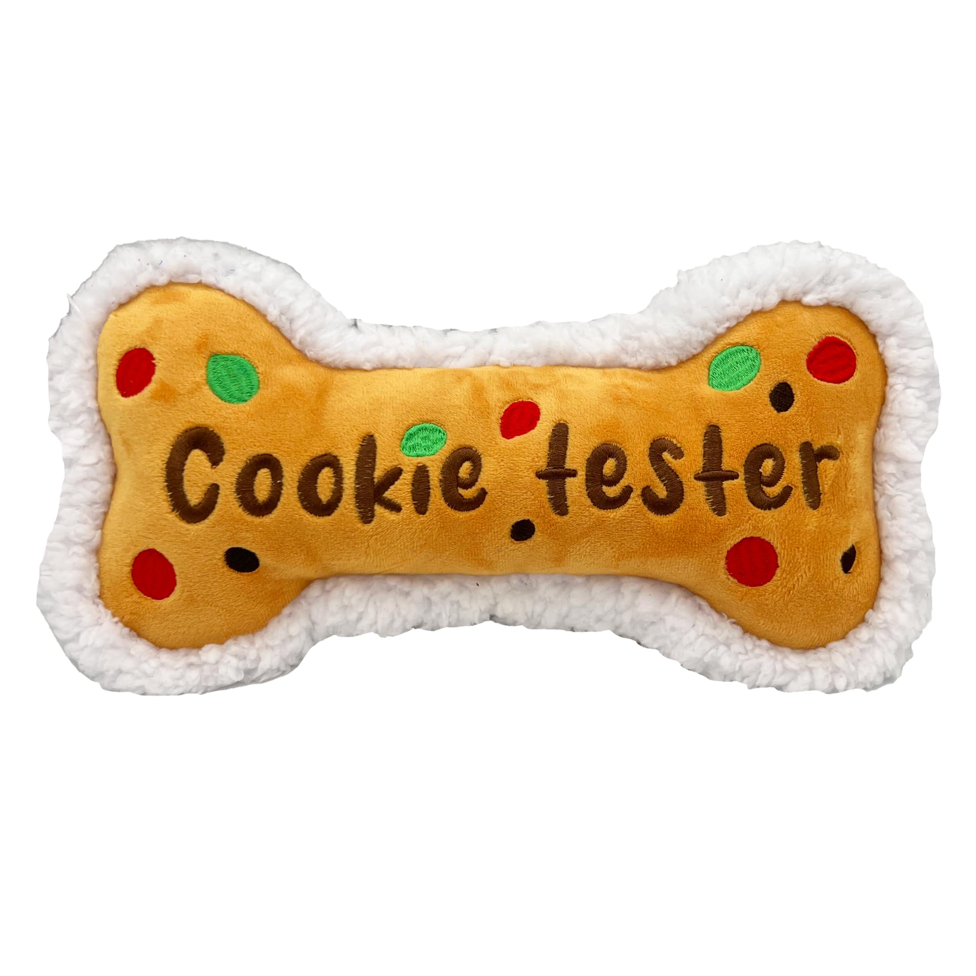 Huxley & Kent for Dogs | Cookie Tester Bone (Small) | Christmas Holiday Power Plush Dog Toy with Squeaker | Funny Dog Toy Gift | Fun, Durable, and Safe | H&K Squeaky Dog Toys