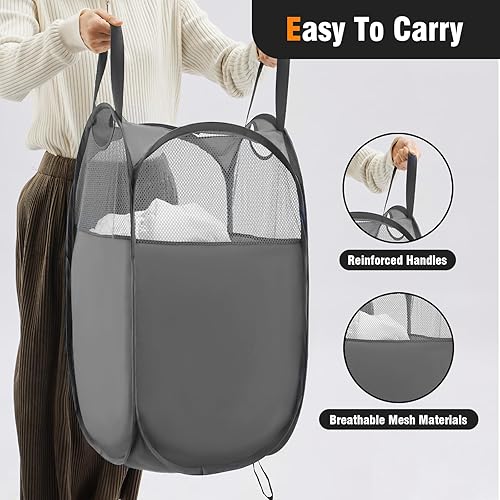 Miniatura 43 de Cesta de malla desplegable para ropa sucia con asas duraderas - Cesta plegable portátil para dormitorio, baño y viajes (azul, paquete de 3 unidades)