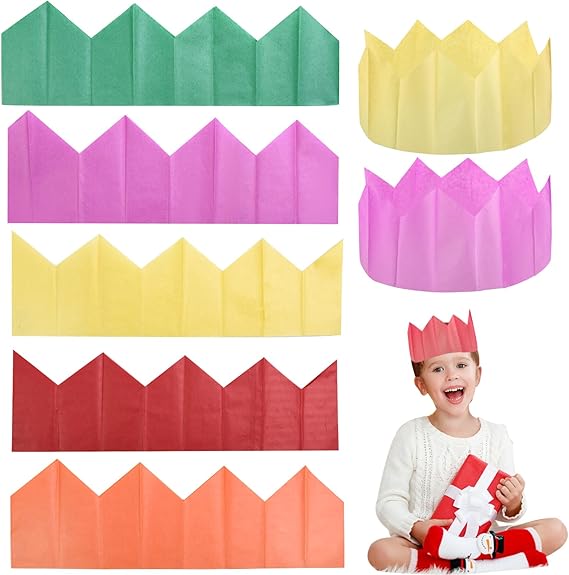 50Pcs Christmas Cracker Hats Paper Crown Hats Colorful Xmas Cracker Hats Tissue Paper Hats