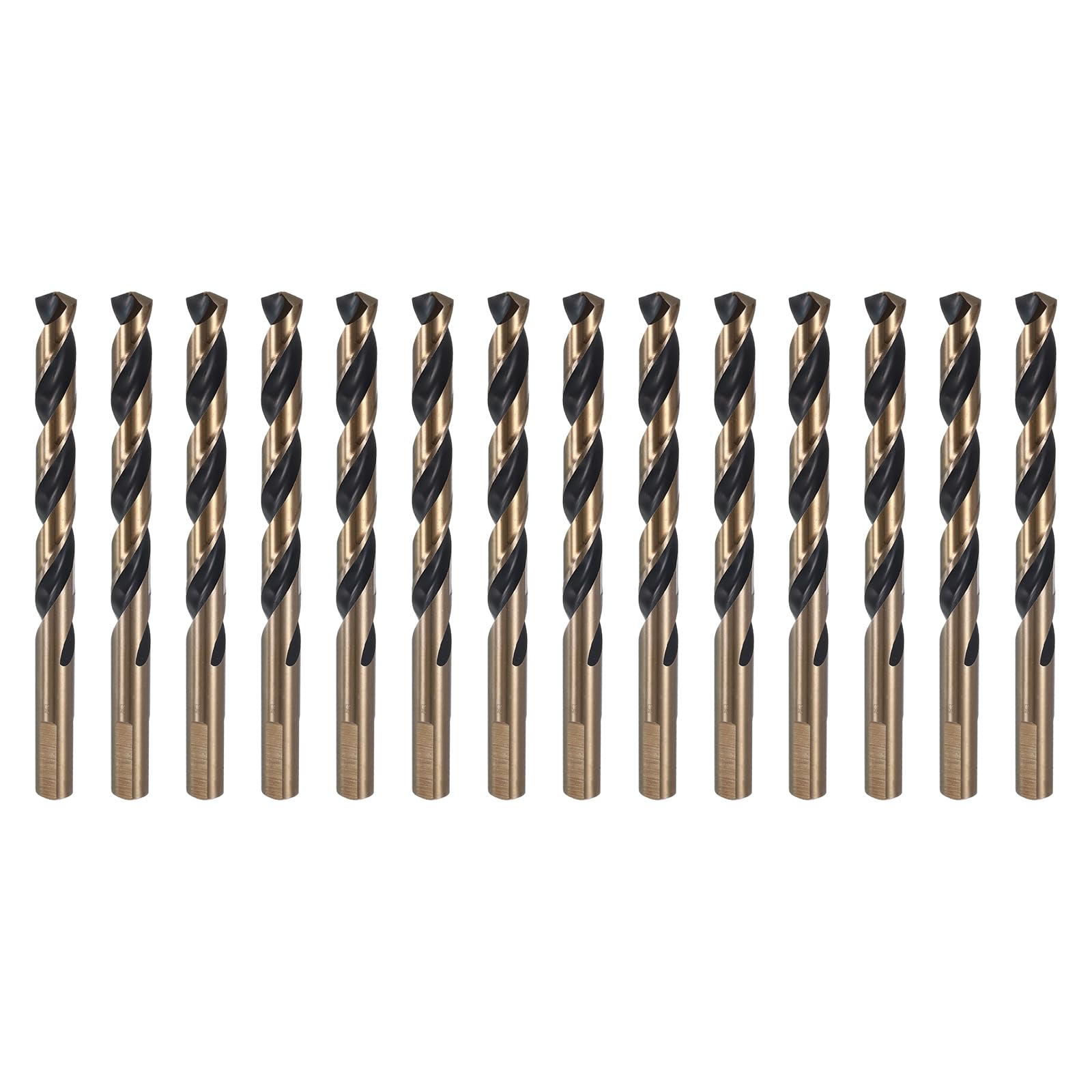 sourcing map 14 punte elicoidali per trapano con codolo ridotto, diametro 3/8", gambo da 3/8", in acciaio ad alta velocità, M2, finitura in ossido nero e oro, per forare metalli duri, acciaio