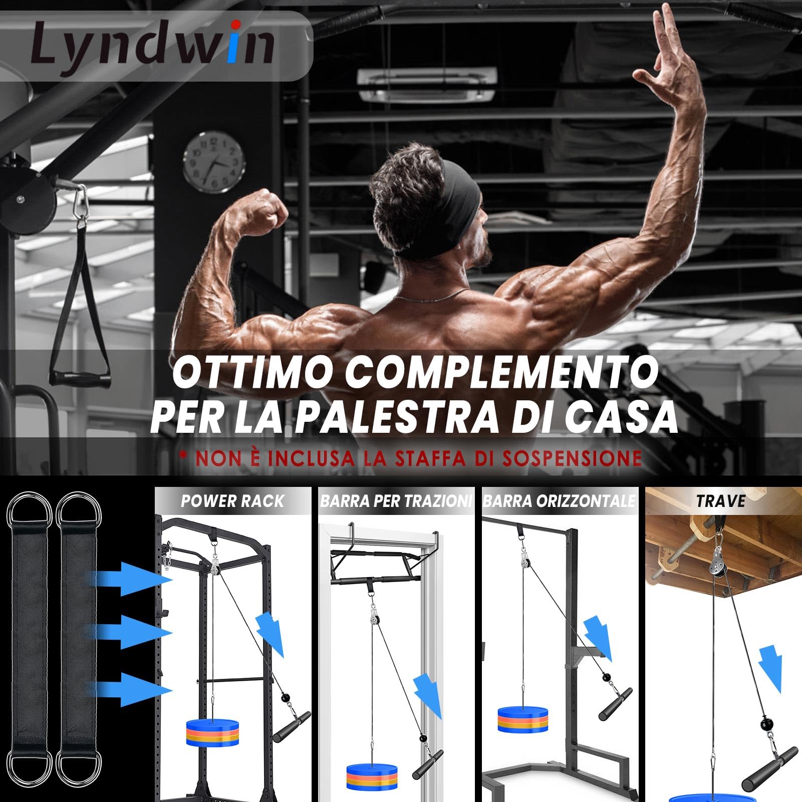 Carrucola Palestra di LAT Machine Casa, 3 in 1 Attrezzatura Cavi Puleggia Palestra con Doppio Cavo a Carrucola, Fitness Attrezzo Set Tricipiti Bicipiti Allenamento in Casa