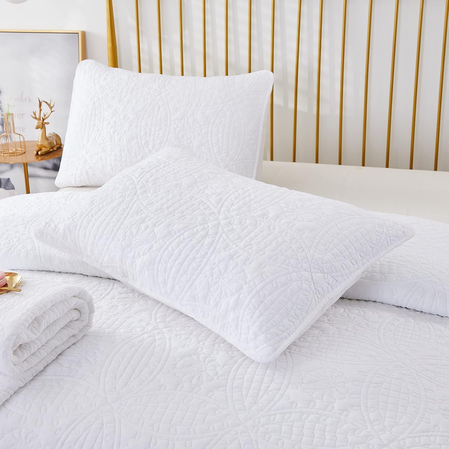 Brandream White Clover Quilted Pillow Shams Cotton King Size Pillow Cases Set of 2 Comfy Soft Decorative Pillow