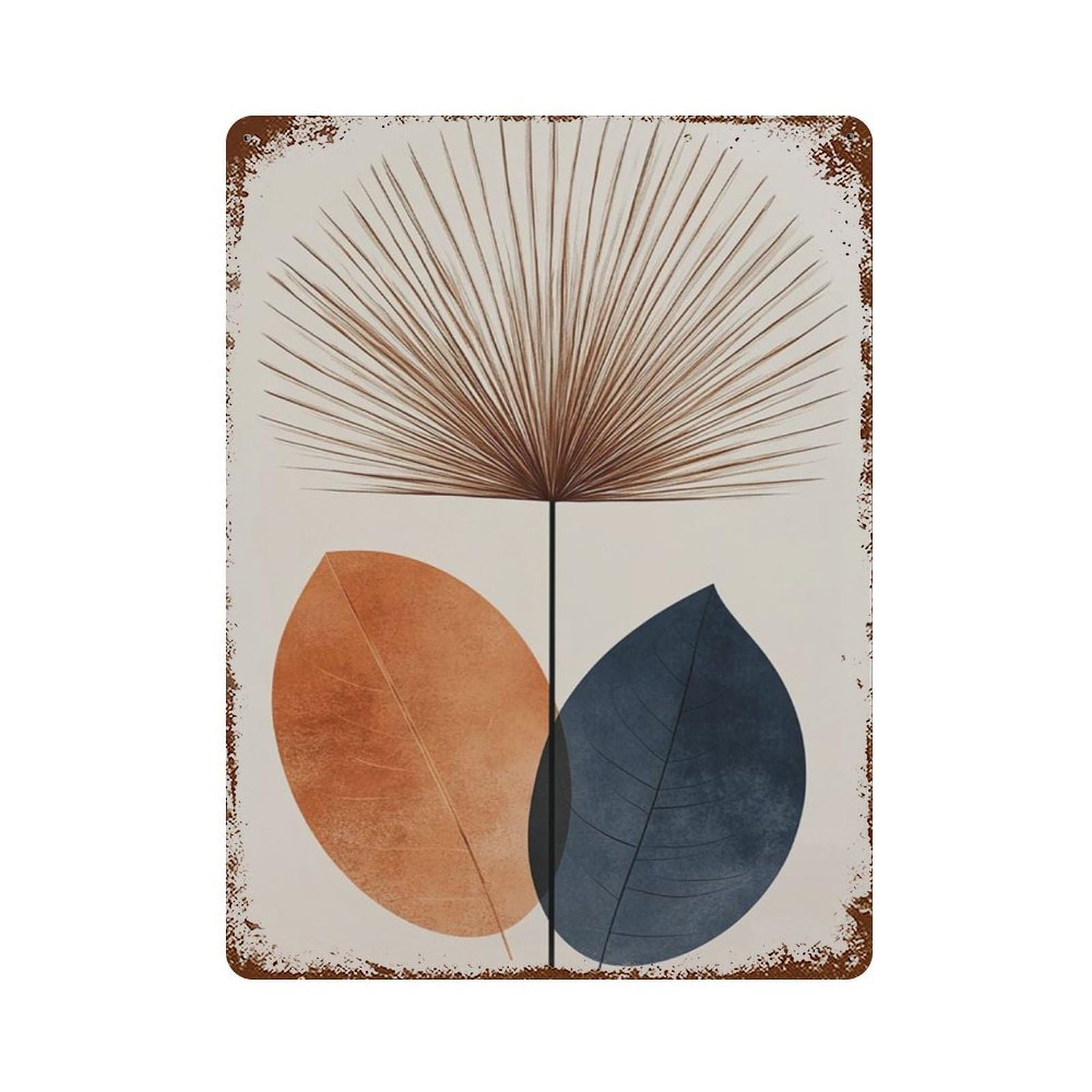 xiaoxiaoshen Abstract Botanical Modern Leaf Minimal Plant Work Neutral Eh Tone Scandinavian Wall Decor Art Metal Tin Poster Modern Home Decor Art Home Bar Shop Decorations Vintage Sign 40x30cm