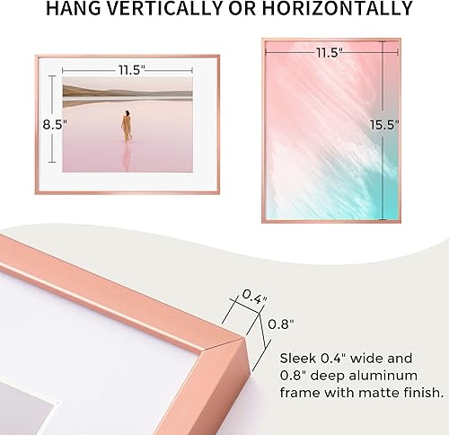 Miniatura 362 de Fun Memories Portarretratos de metal de 16 x 20 pulgadas con paspartú de 11 x 14 pulgadas, acabado de aluminio cepillado, parte delantera de vidrio