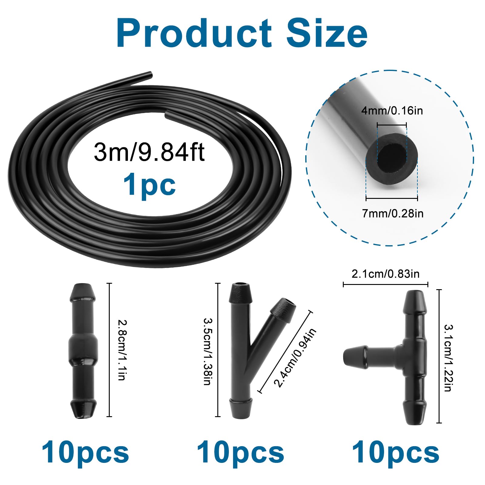 Kit de 3 m Manguera Limpiaparabrisas Coche con 30 Conector de Manguera (Tipo Y, I, T), Manguera Limpiaparabrisas 4mm Universal Kit Reparación Limpiaparabrisas para Sistema Lavaparabrisas Coche