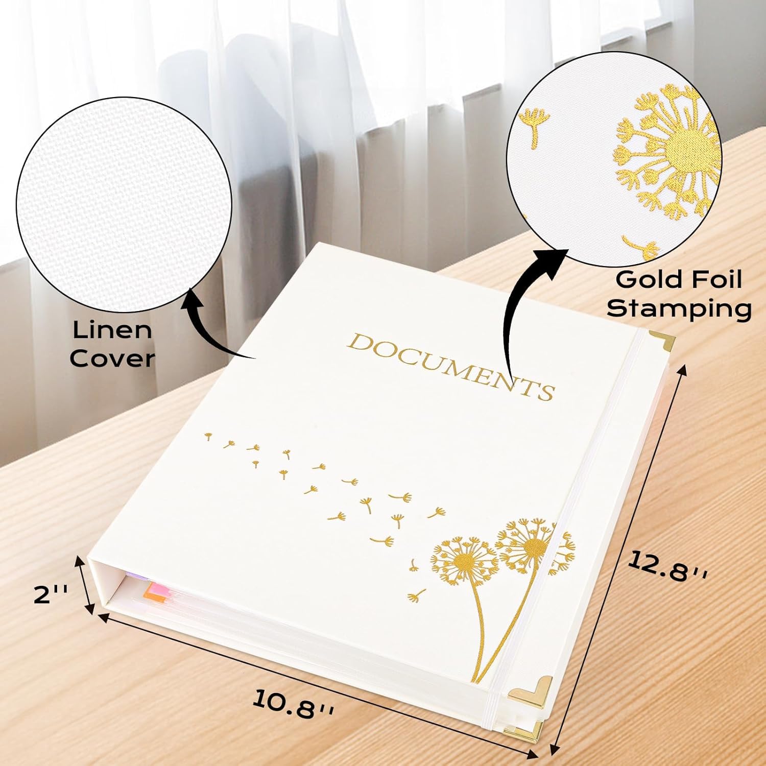 XKDOUS Aesthetic Document Organizer Linen Folio Folders with Pockets, 3-Ring Accordion Storage Binders Expanding File Folder for Important Papers, Documents and Files