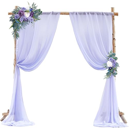 PARTISKY Wedding Arch Draping Fabric,2 Panels 18FT Purple Sheer Chiffon Curtain Drapes 6 Yards for Wedding Ceremony Birthday Party Decoration