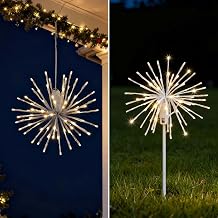 12" Starburst Light Lighted Ball 80 LED Firework Lights Warm White Twinkle Hanging Ball Dual-use for Patio Walkway Pathway Decoration Indoor/Outdoor