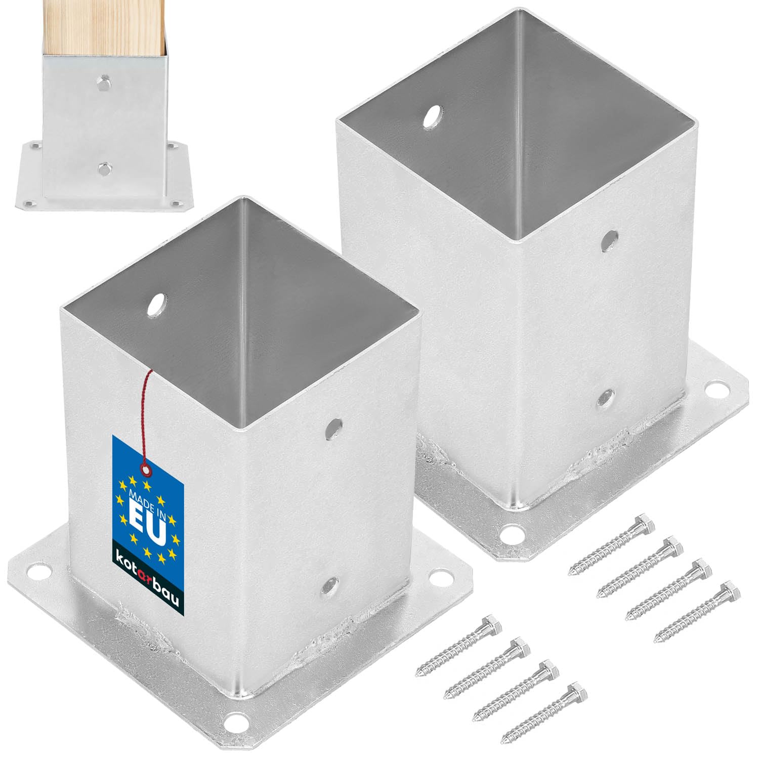 Kotarbau Silver Kotarbau® 2 Pcs Fence Post Support - Galvanised Steel - 100X100 Mm (3.94X3.94 Inches) - Bolt Down Post Support - Heavy Duty - Outdoor Use