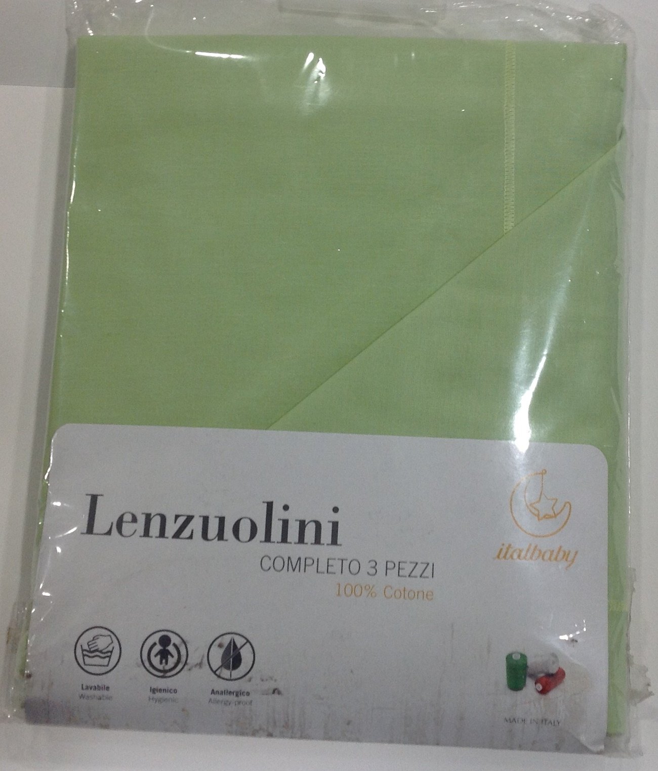 3 Piece Plain Cot Sheet Set, Lime, Multi-Color, One Size Italbaby