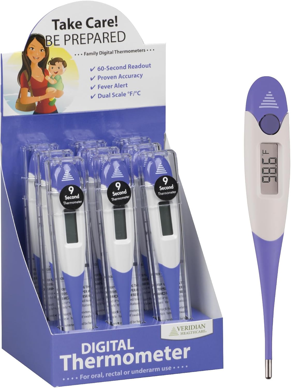 Veridian Oral & Rectal Digital Thermometer Stick Digital Display 08-359-9 9 per Box