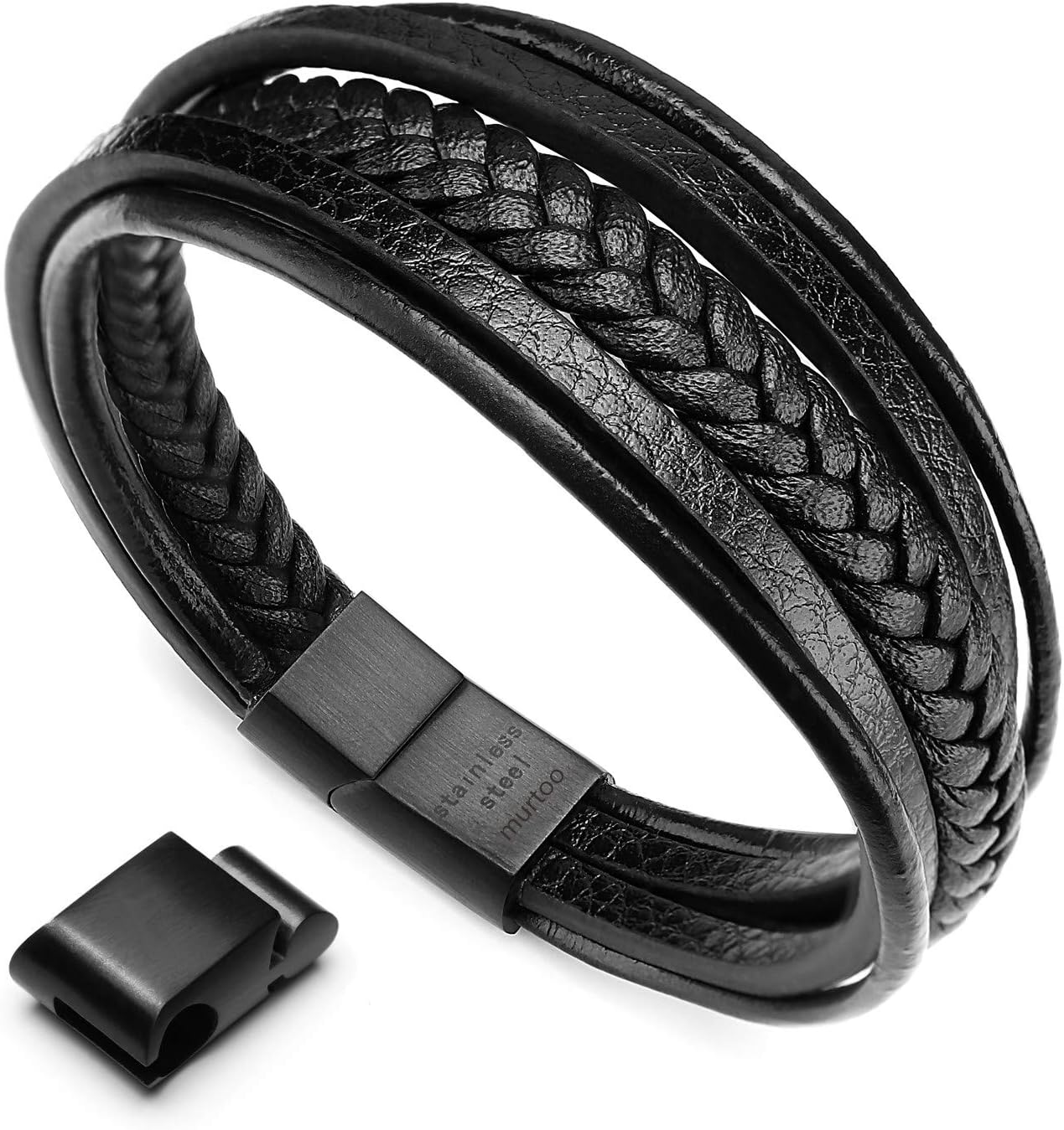 murtooMens Leather Bracelet with Clasp Cowhide Multi-Layer Braided Leather Mens Bracelet