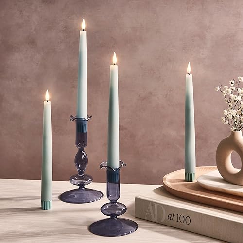 Miniatura 5 de LampLust Portavelas cónicos, juego de 2 portavelas azules, portavelas de vidrio de 4.5 y 6.5 pulgadas, se adapta a velas cónicas estándar,