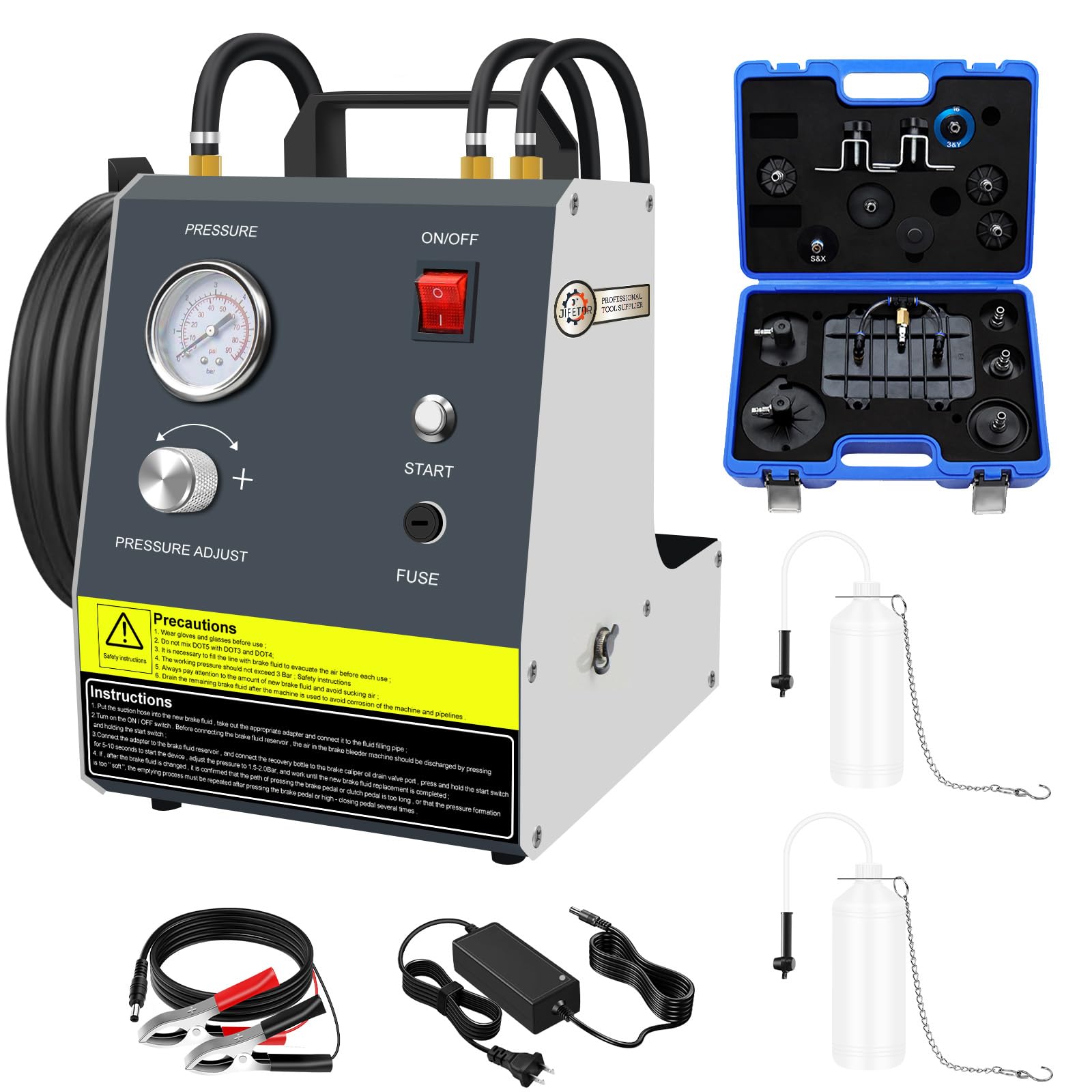 JIFETOR Brake Bleeder Machine Set Electric Pulse Brake Fluid Bleeding Tool