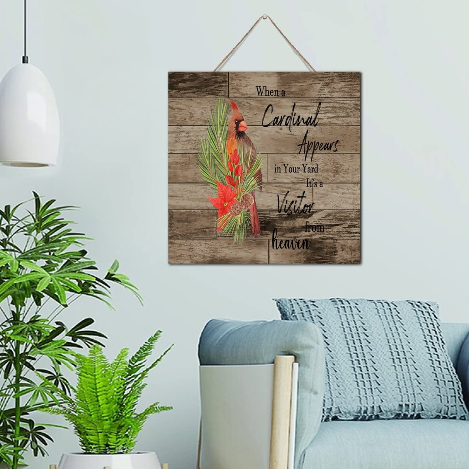 Panneau en bois vintage cardinal 30x30 cm décor de deuil