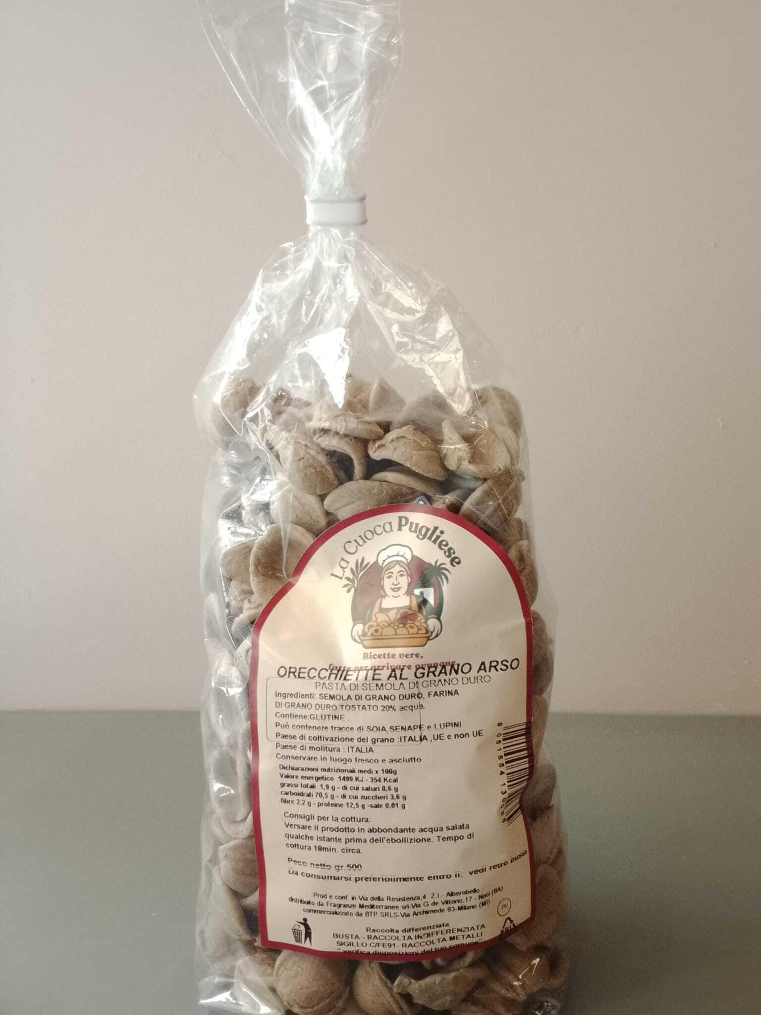 La Cuoca Pugliese - Orecchiette al Grano Arso, produzione artigianale pugliese, confezione da 10 pacchi x 500 g, pasta italiana
