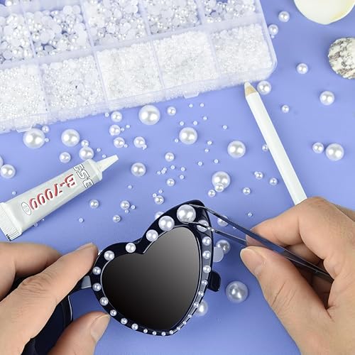 Miniatura 3 de NACHLYNN 12000 piezas de perlas de parte trasera plana, 8 tamaños, cuentas de perlas de media perla, perlas medias redondas para manualidades,