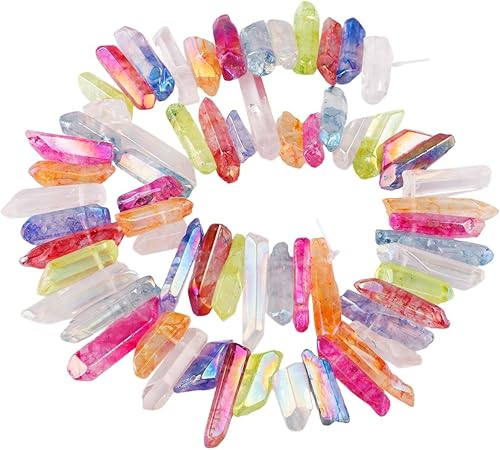 Miniatura 2 de rockcloud rocas naturales de cristal, cubiertas de titanio, cuarzo claro, en punta, hebra de 15 pulgadas