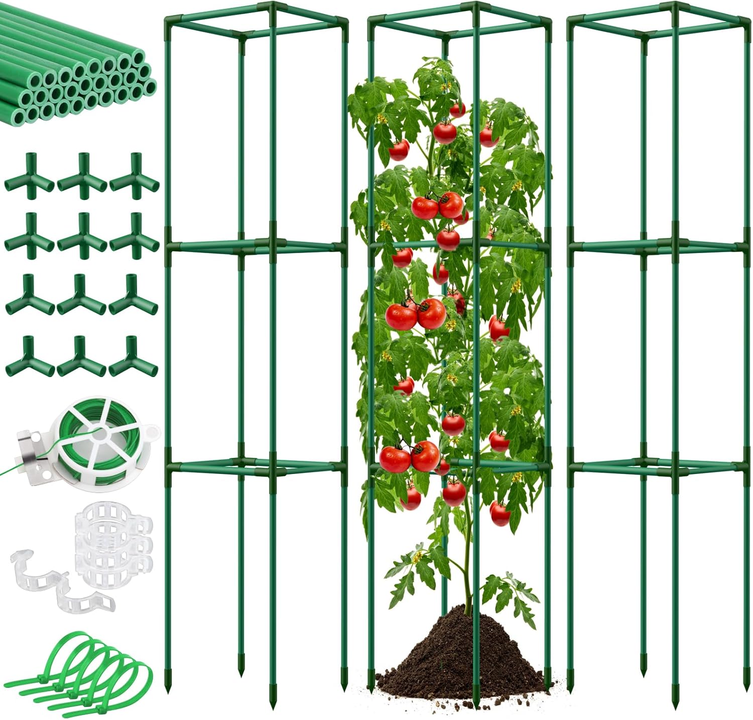 Lezmarket 3 Packs Tomato Cages for Garden 48 Inches (Upgraded Fiberglass Materials