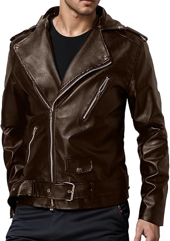 Mens Leather Jacket Winter Vintage Motorcycle Biker Coats Stylish Zipper Moto Riding Racing Jackets